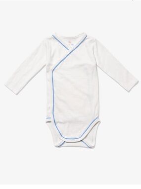 Oso & Me Organic Cotton Crossbody One Piece Bodysuit White Blue Trim Baby Nb